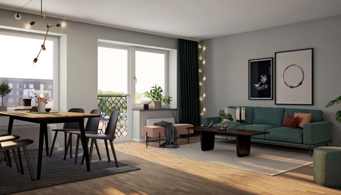 Vardagsrum och kök i bostadsrätt Kvillered