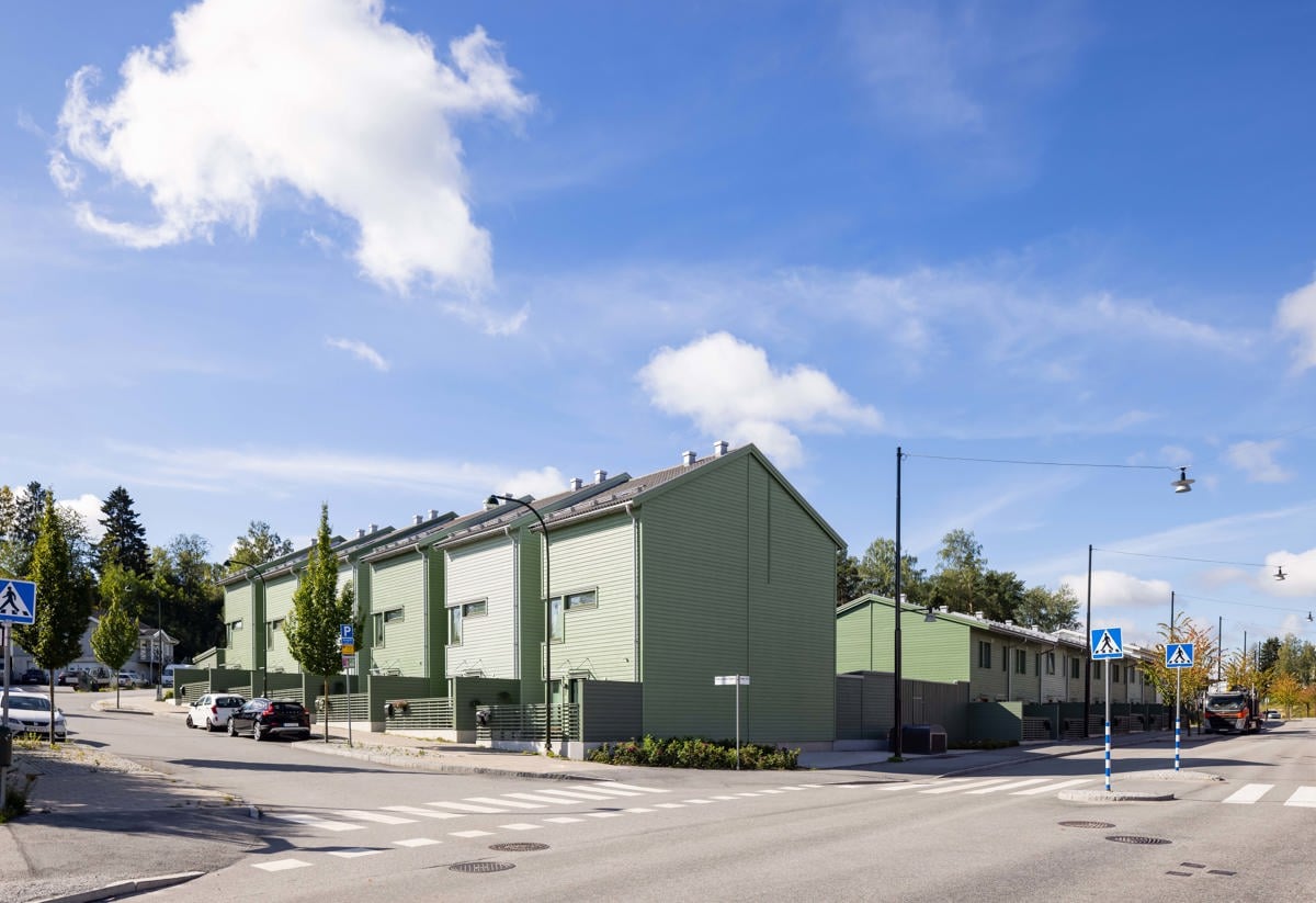 Foto på Vårtriangeln på avstånd från gatan.