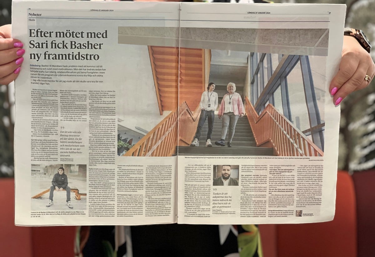 Tidningen GP uppmärksammar det lyckade samarbeten mellan mentor Sari och eleven Bashar. Cred: GP