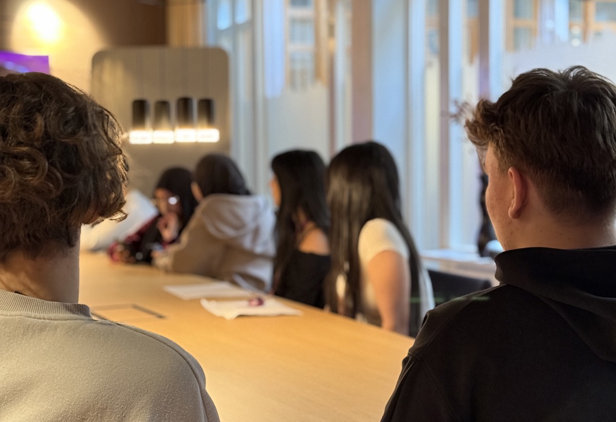 SAO-jobbare som har genomgång i ett mötesrum