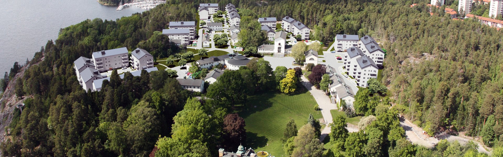 Översiktsbild över Ängby Park ovanifrån.
