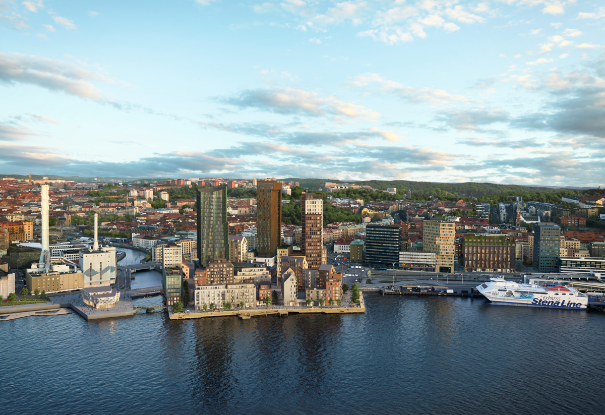 Visionsbild på masthuggskajens halvö och kommande fastigheter