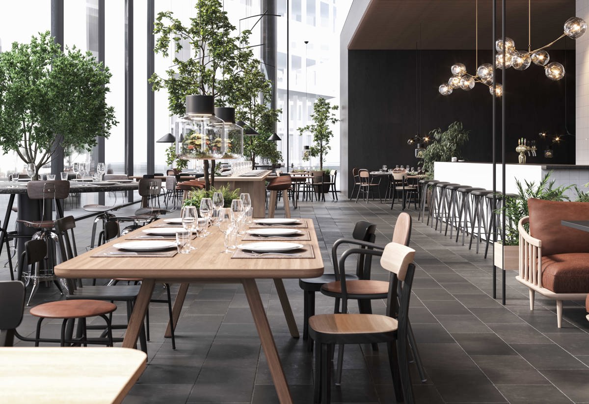 Visuell bild på bottenvåning i fastighet som ska byggas på halvön