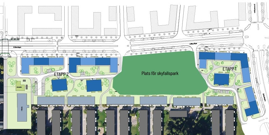 karta med inritade platser f&ouml;r nya byggnader