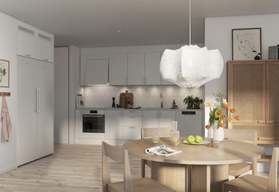 Visionsbild på kök i Sjölyckan och Saltsjösten