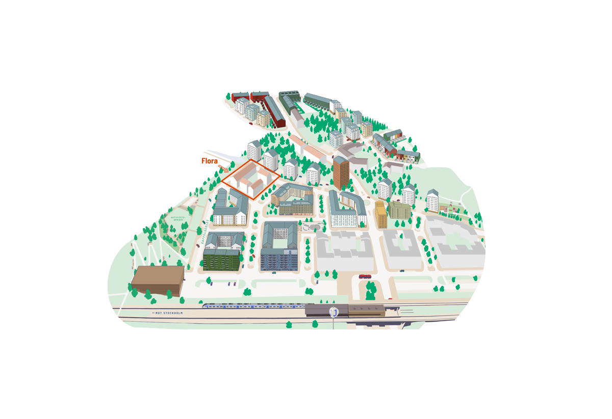 Illustrationskarta över Vega med fokus på Flora