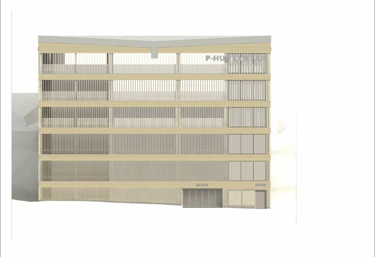 Fasadritning över p-huset Lyktan