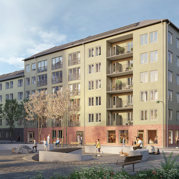 Visionsbild från torget för Mira i Vega med fokus på torget