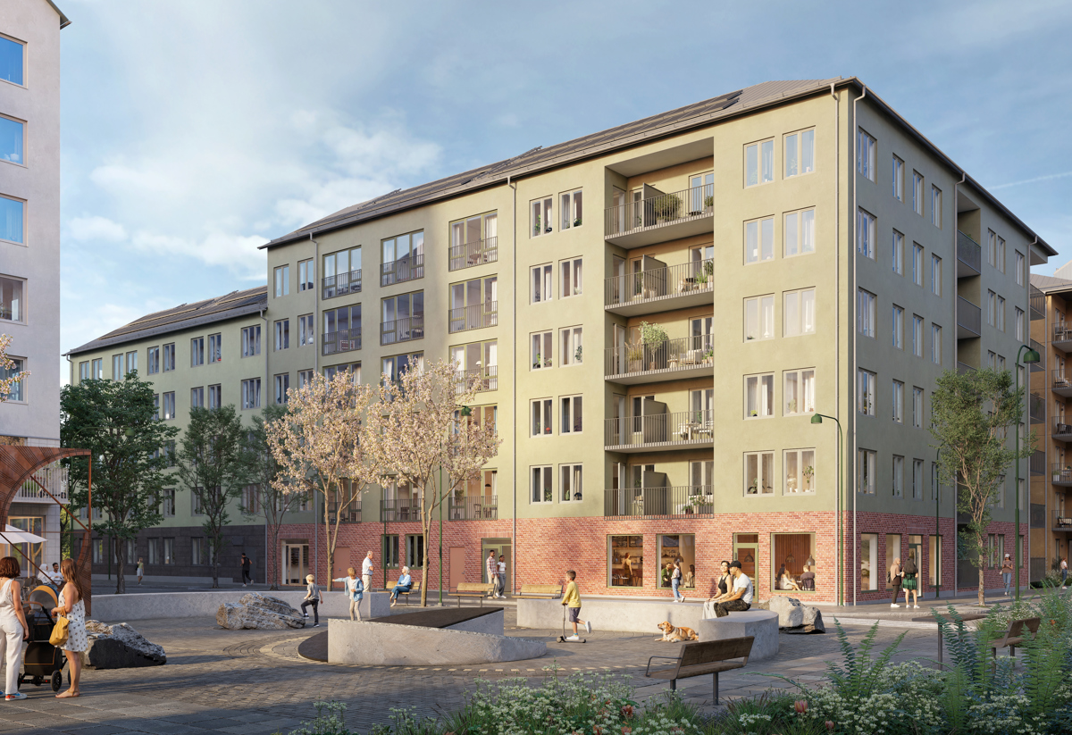 Visionsbild från torget för Mira i Vega med fokus på torget