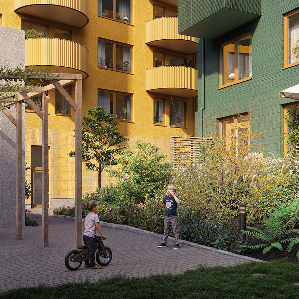 Visionsbild för Stella med fokus på gården