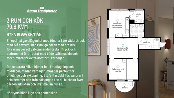 Beskrivning av lägenhetstyp 3 ROK i Stella