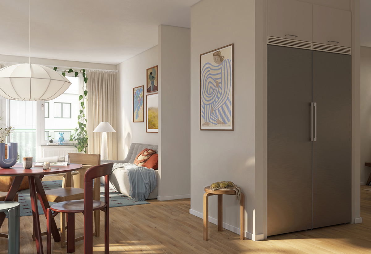 Visionsbild för Stella med fokus på kök och vardagsrum