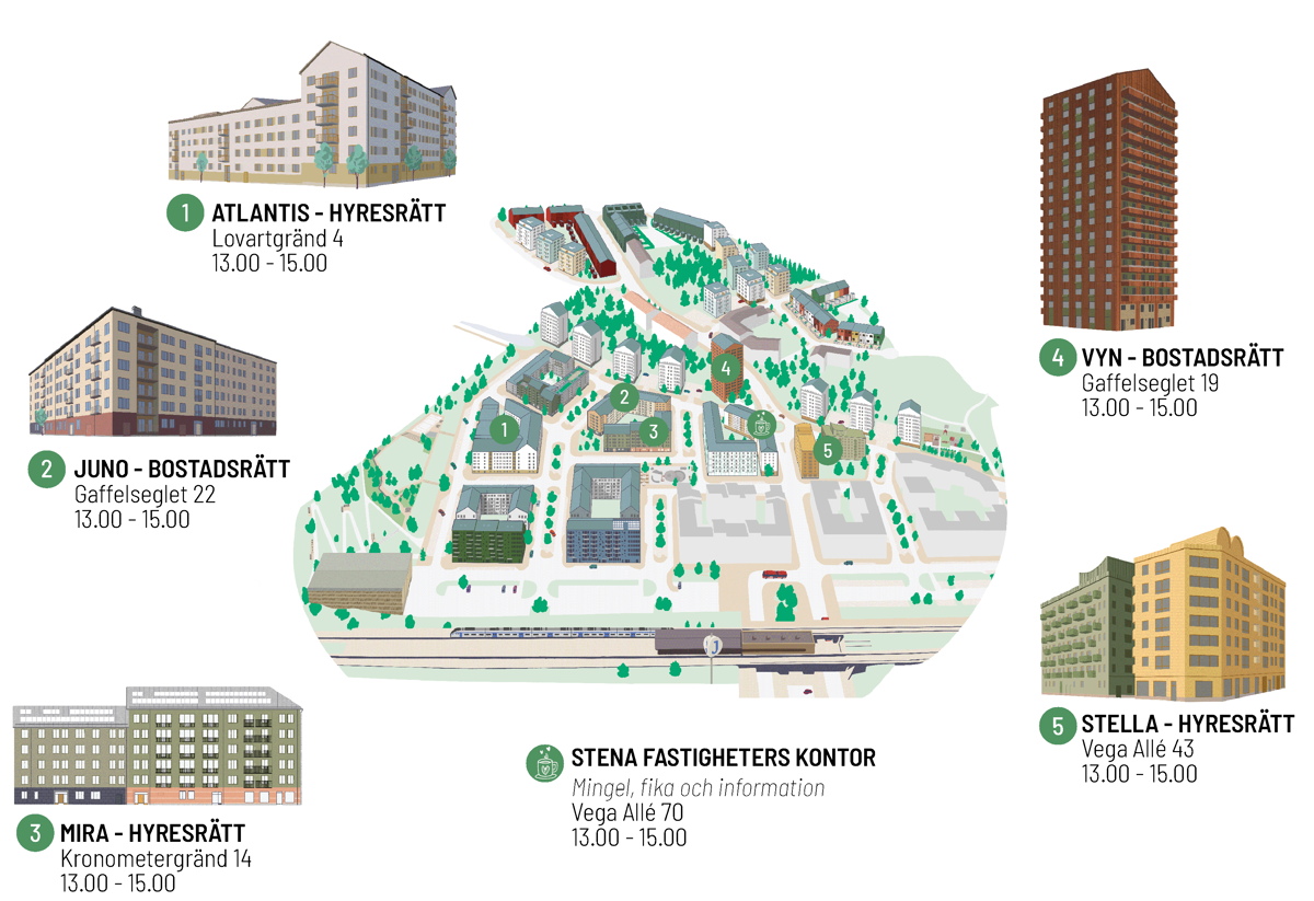 Karta över alla projekt i Vega inför visningsdagen